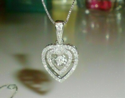 2Ct Round Cut Moissanite Women's Heart Double Halo Pendant 14K White Gold Plated