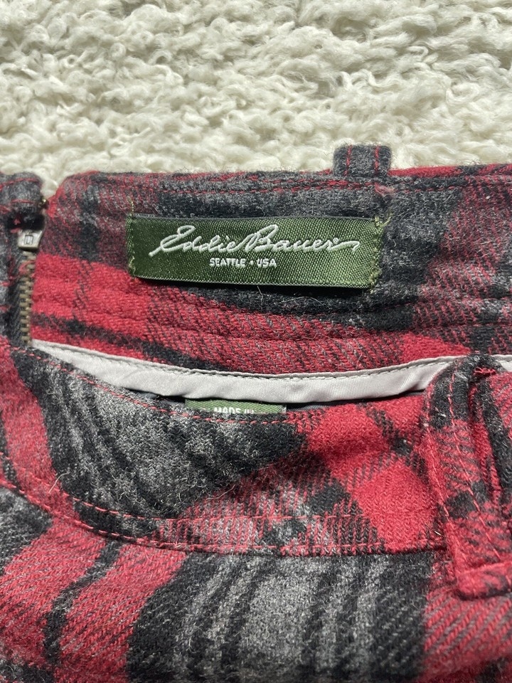 Eddie Bauer Wool Blend Skirt Womens Size 12 Red Black Gray Plaid Lined