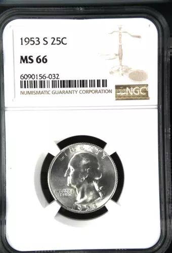 1953 S Washington Quarter, NGC MS66