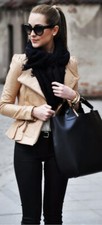 Zara Peplum Frill Leather Biker Jacket Coat Camel Nude Sold Out Blogger Xs Rare