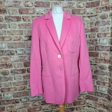 Laurel Pink Jacket Uk 12 Angora Wool Blend Fitted Long Sleeve Blazer Hip Length