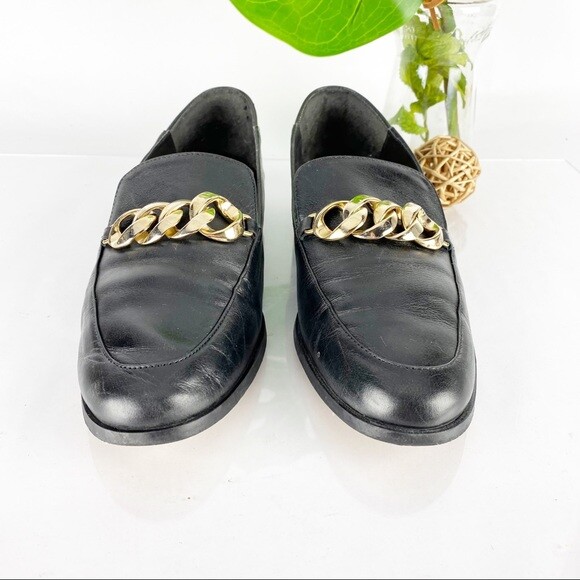 Zara Women's Loafer Size 39 8.5 Chunky Gold Chain Black