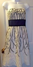 New $158 ANN TAYLOR Linen Dress Ivory Blue Floral Embroidered Strapless Sz 0 Nwt
