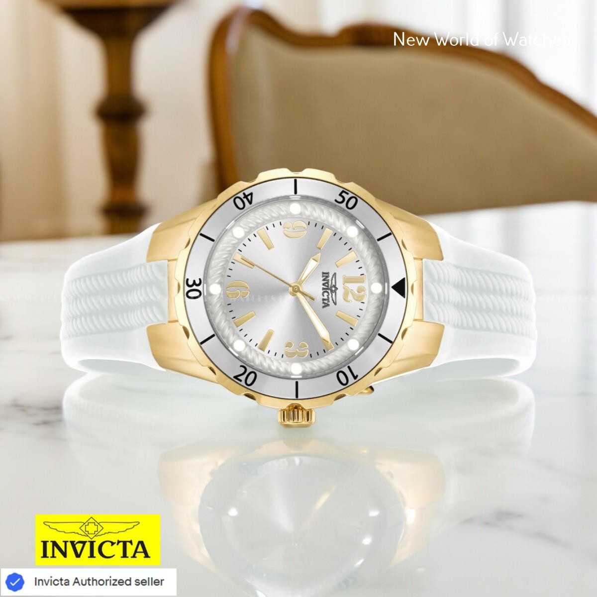 Invicta Women's Angel 38mm White Gold Dial Silicone Band Quartz Watch ...