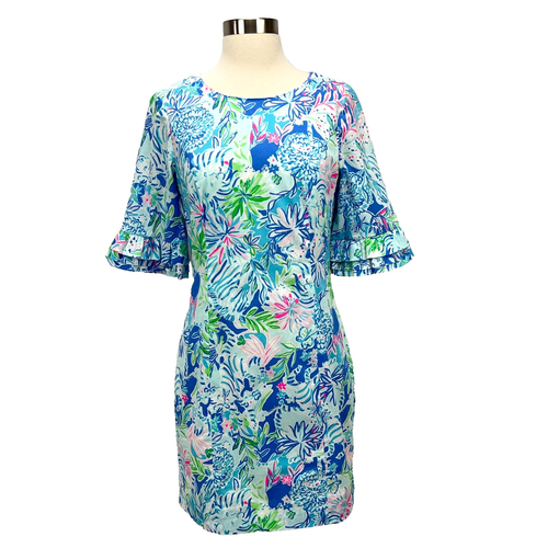Lilly Pulitzer NWT Fiesta Sheath Dress Sz 2 Coastal Blue Floral Print Resort