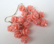 2018 new Pink Roses Real Coral Earring shivering earbob Carved Jewelry party
