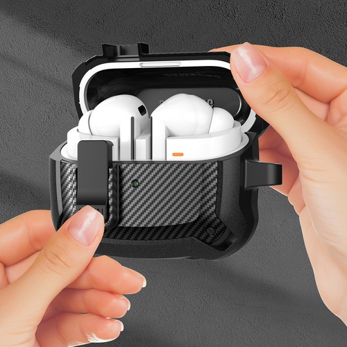 For Samsung Galaxy Buds 3/3 Pro Carbon Fiber Rugged Secure Lock Case+Keychain - Picture 4 of 19