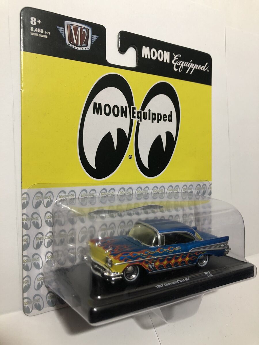 2021 M2 Machines R73 MOON EQUIPPED Blue Flames 1957 CHEVROLET BEL