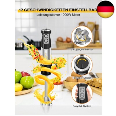 6-in-1 Stabmixer Set - Elektrischer Mixer Mit Schneebesen Und Reinigungsbürste