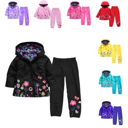 Girls Boys Kids Windbreaker Jacket Raincoat Trench Coat Hoodies Waterproof Suit