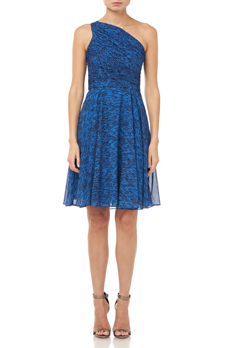 NEW HALSTON HERITAGE Ruched One Shoulder PLEATED DRESS Size 10 BLUE NORDSTROM