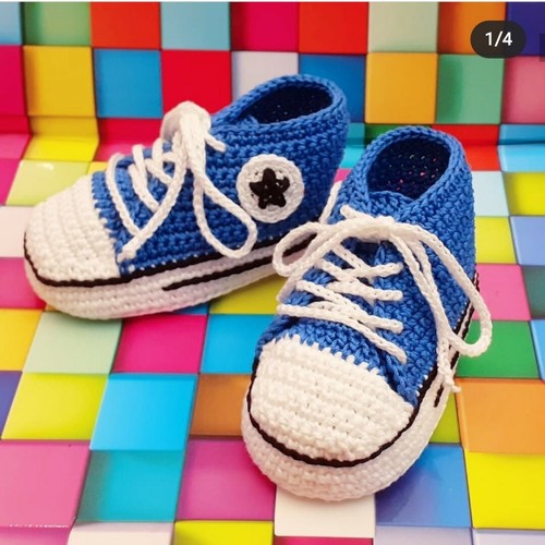 Scarpette Neonato Uncinetto modello Converse All Star taglie 0-3, 3-6, 6-9  mesi | eBay