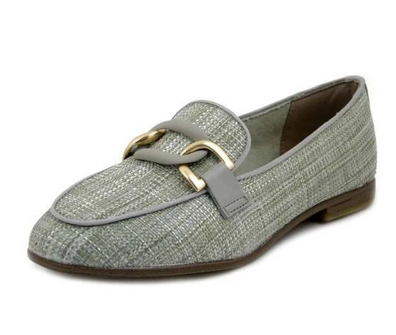 Scarpe Basse Mocassini Donna Verde Salvia con Catena Tacco Basso