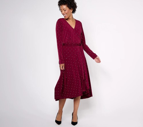 Susan Graver Reg verziertes flüssiges Strick Wickelkleid - weinrot (Gr. Small) A618833 -