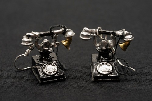 Altes Telefon Ohrringe Miniblings Hänger Miniatur Wählscheibentelefon Antik - Picture 2 of 5