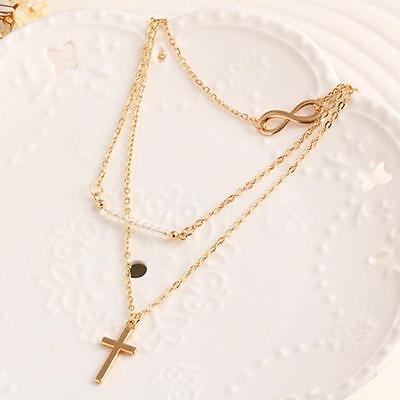 Jesus Cross Necklace Multi Layer Chain Triple Charm Drop Pendant Choker Faith BB