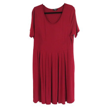 Tralilbee Plus Size 2X Short Sleeve Dress Casual Pleated Swing Dress Pockets Red