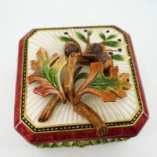 Fitz & Floyd Classics EQUESTRIAN Large 6" Ceramic Octagon Box Lid ACORN & LEAVES
