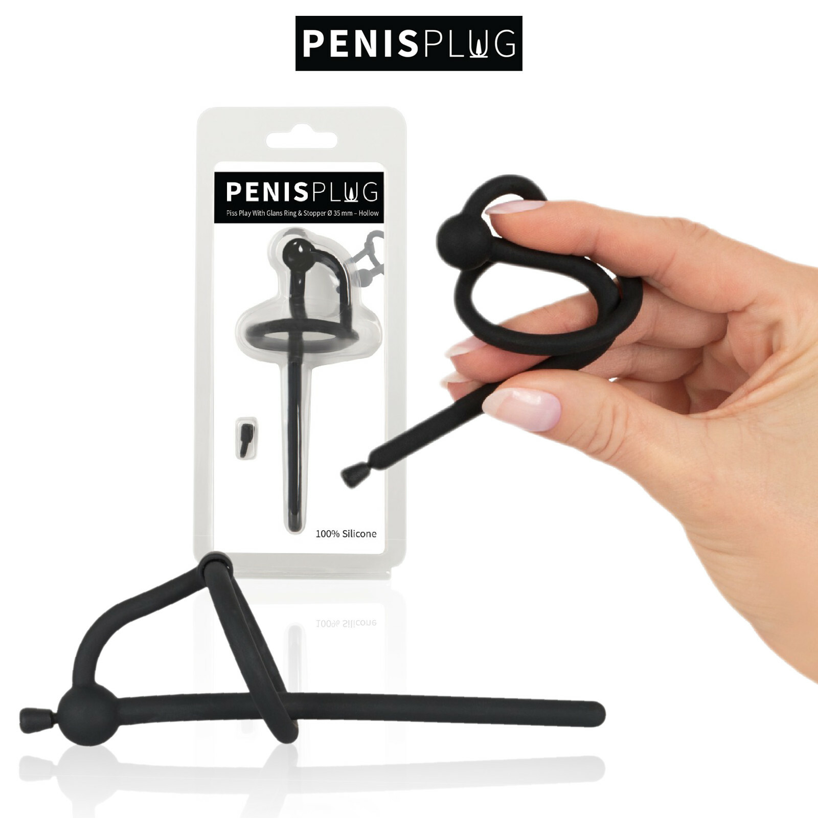 Penisplug Piss Play with Glans Ring & Stopper Ø 35mm, Hollow Dilator for Urethra