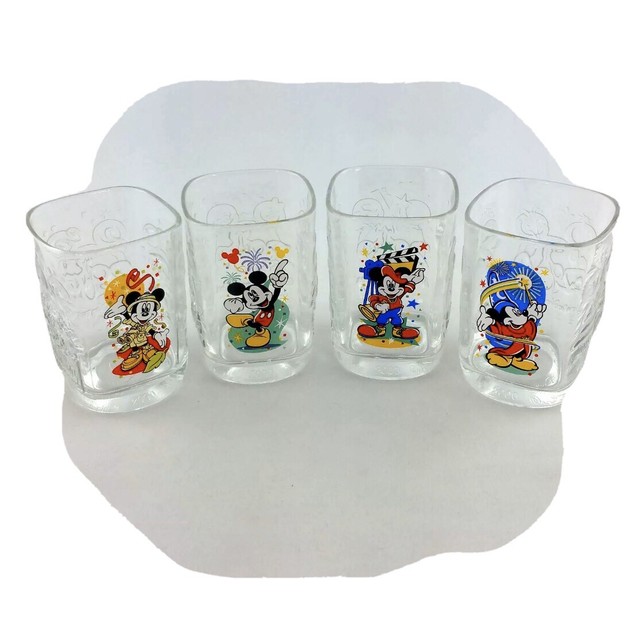 Complete Set 4 McDonalds Square Glasses Walt Disney Collectible 2000