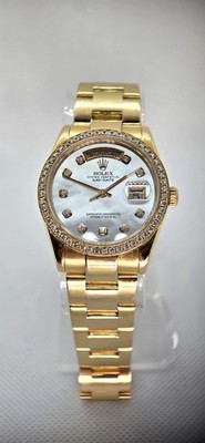 Rolex Day-Date 36mm 18k Rose Gold Diamond Bezel MOP Dial Ref 118205 Box & Papers