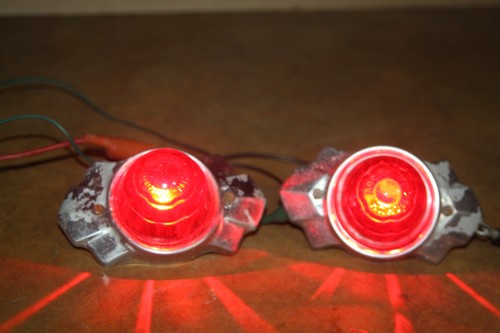 Matched Pair Vintage Arrow Red Marker Lights w/ Bezels - Both Working