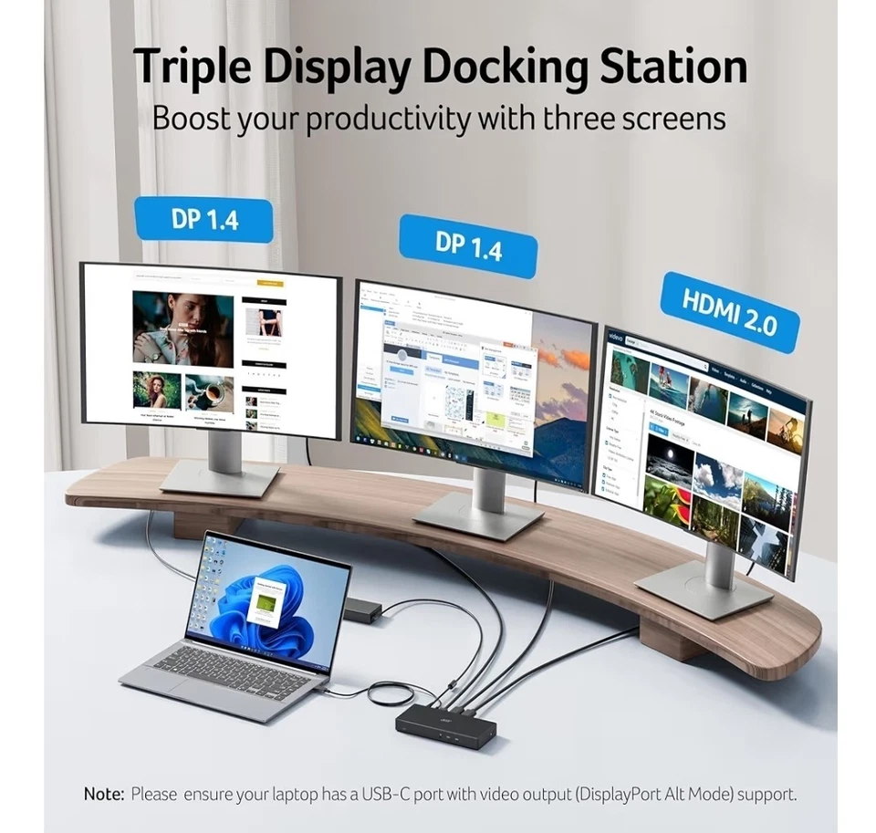 Docking station USB-C Acer 11 em 1 4K@60Hz monitor triplo DP+HDMI Ethernet - Imagem 3 de 4