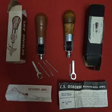 Two Vintage Automatic Awl Leather And Canvas Sewing Tool. Shoes, Tent, Belt, Etc