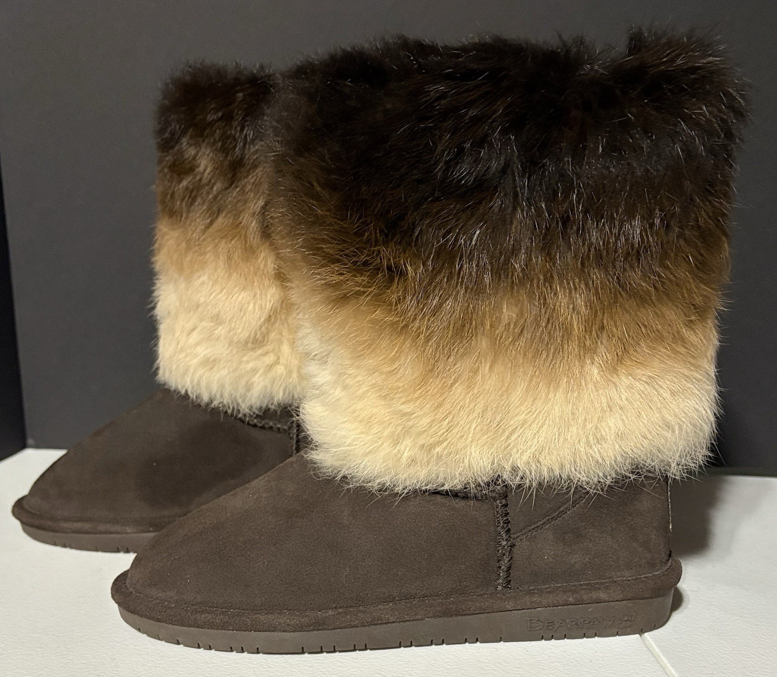 Bearpaw Keely Brown Fur Cow Womens Size 8 Winter Boots