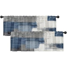 2 Pack Valances Window Treatments, 18"W x 52"L Pack of 2 Abstract Blue Grey