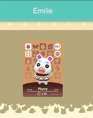 #067 Amiibo Karte für Animal Crossing  Emilie Nintendo Switch Nfc Karte