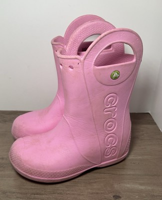 Crocs Kids Handle It Rain Boot Size J2 Girls Pink Waterproof Pull/Slip On