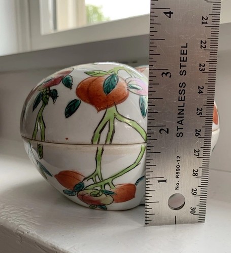 Vintage Chinese Porcelain Rose Famille Peach Box Peaches Covered Jar Dish - Picture 22 of 23