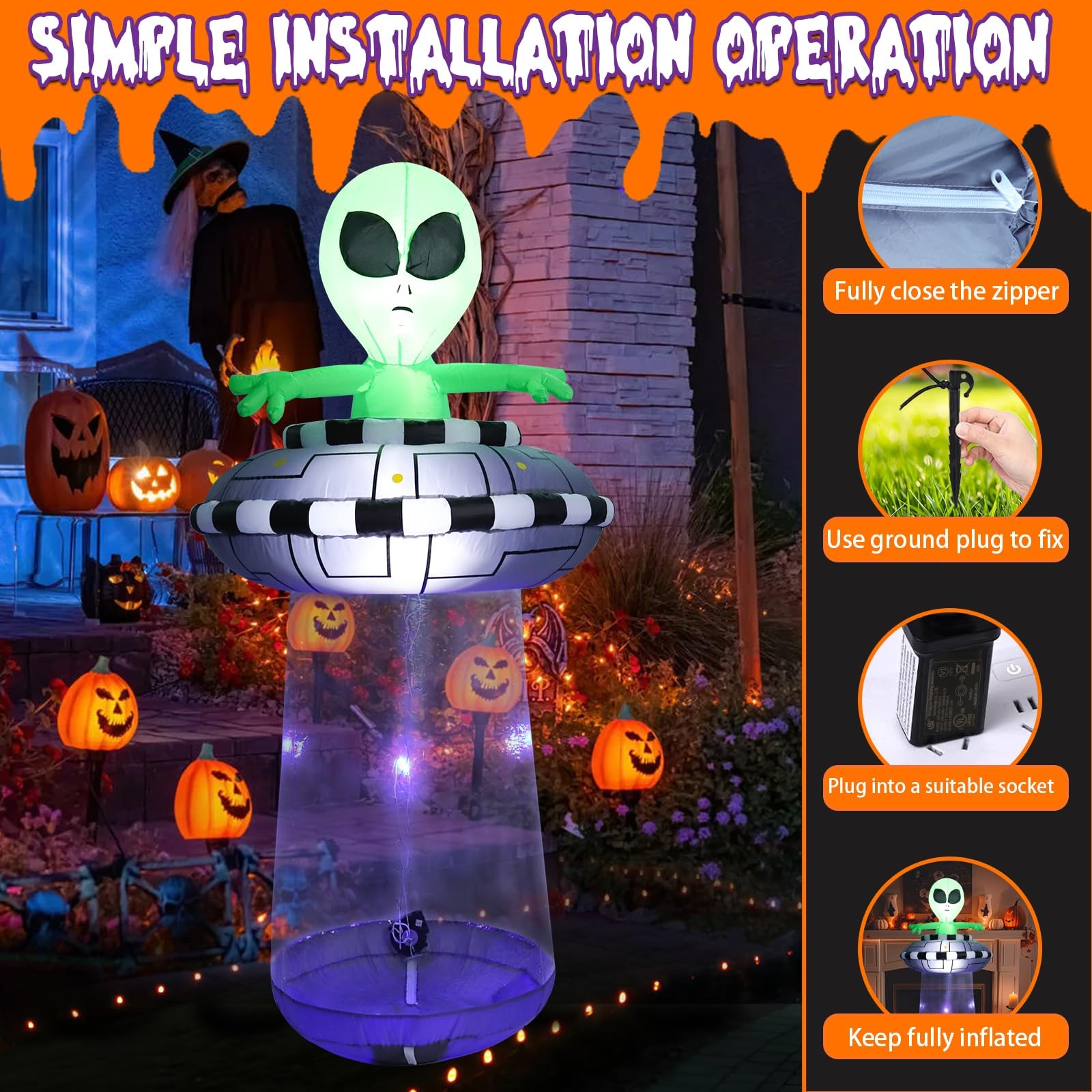 Halloween Inflatable Alien UFO Decoration, 6FT Blow Up Outdoor Yard Decor wit...