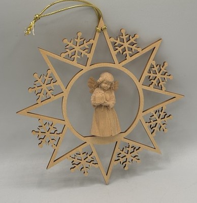 VTG Wood Christmas Ornament Angel In Star Cloud Center Snowflake Italy Carved