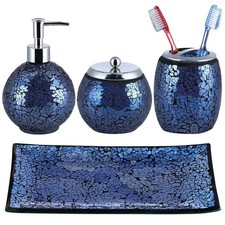 4 Pcs Mosaic Glass Bathroom Accessories Set, Modern Luxury Bath Ensemble, Inc...
