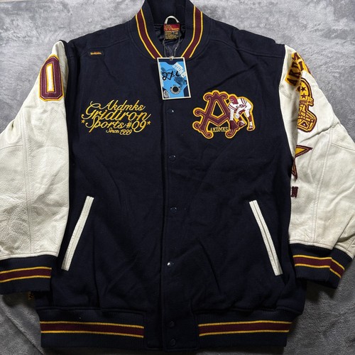 Akademiks Stadium Division Varsity Jacket Mens 2XL Navy Blue Gridiron Sports #09