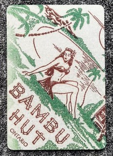 BAMBOO HUT ONTARIO Postcard HULA HONEY'S Cocktail napkin 1940s