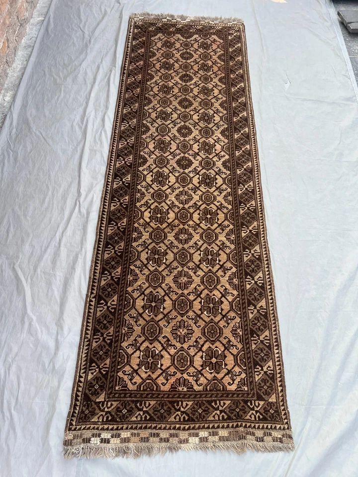 2.10x9.7 ft Antique Runner Rug Terracotta Faded Hand Knotted Wool Oriental Rug - Image 2 of 4