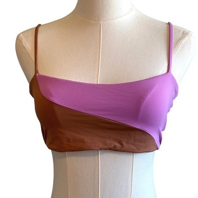 NEW L*Space Ari Bikini Top Purple Brown Womens XL Colorblock Adjustable Straps