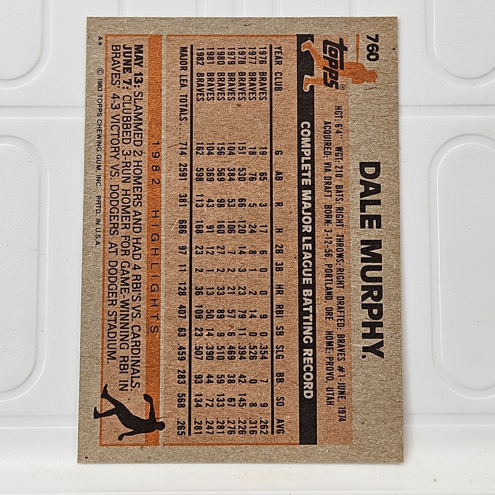 Dale Murphy Braves 1983 Topps Baseball Card #760