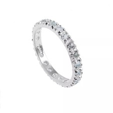 2MM Round Shape Aquamarine 925 Sterling Silver Eternity Band Ring For Women