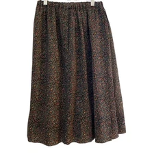 Source Unknown Black Floral Pleated Knee Length Casual Work Skirt 2/4