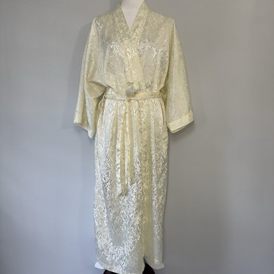 Valerie Stevens Vintage 70s 80s Cream Brocade Kimono Robe XL Made in Hong Kong