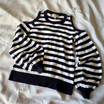 Chic Michael Kors Striped Balloon Sleeve Cold Shoulder Top Size XS