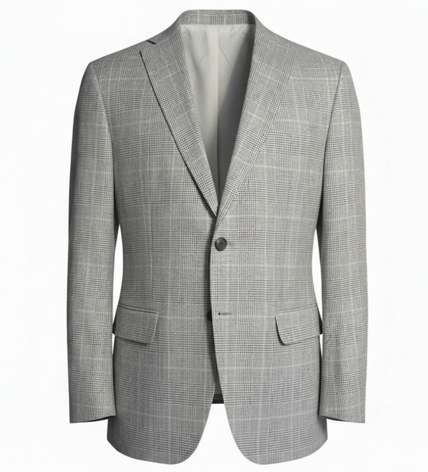 RALPH LAUREN Mens Blazer Sport Coat Two Button Jacket 48R LINEN Plaid Gray/Blue