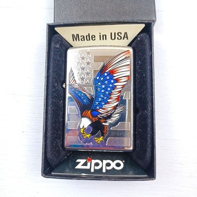 Zippo American Eagle Design Lighter Made In USA Chrome Finish Stars & Stripes