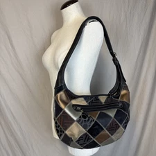 Tignanello Leather Patchwork Hobo Bag Shoulder Purse Y2K Vintage Brown