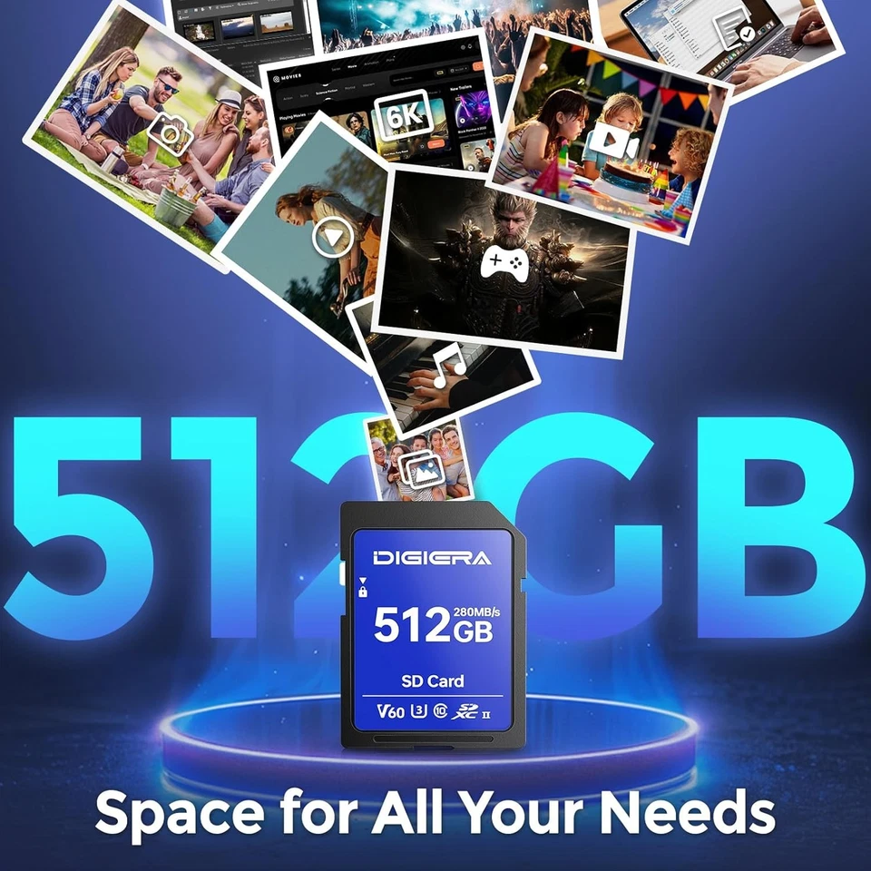 512GB LSU100 SDXC UHS-II Memory Card - up to 280Mb/S, C10, U3, V60, 6K, SD Card - Image 3 of 4