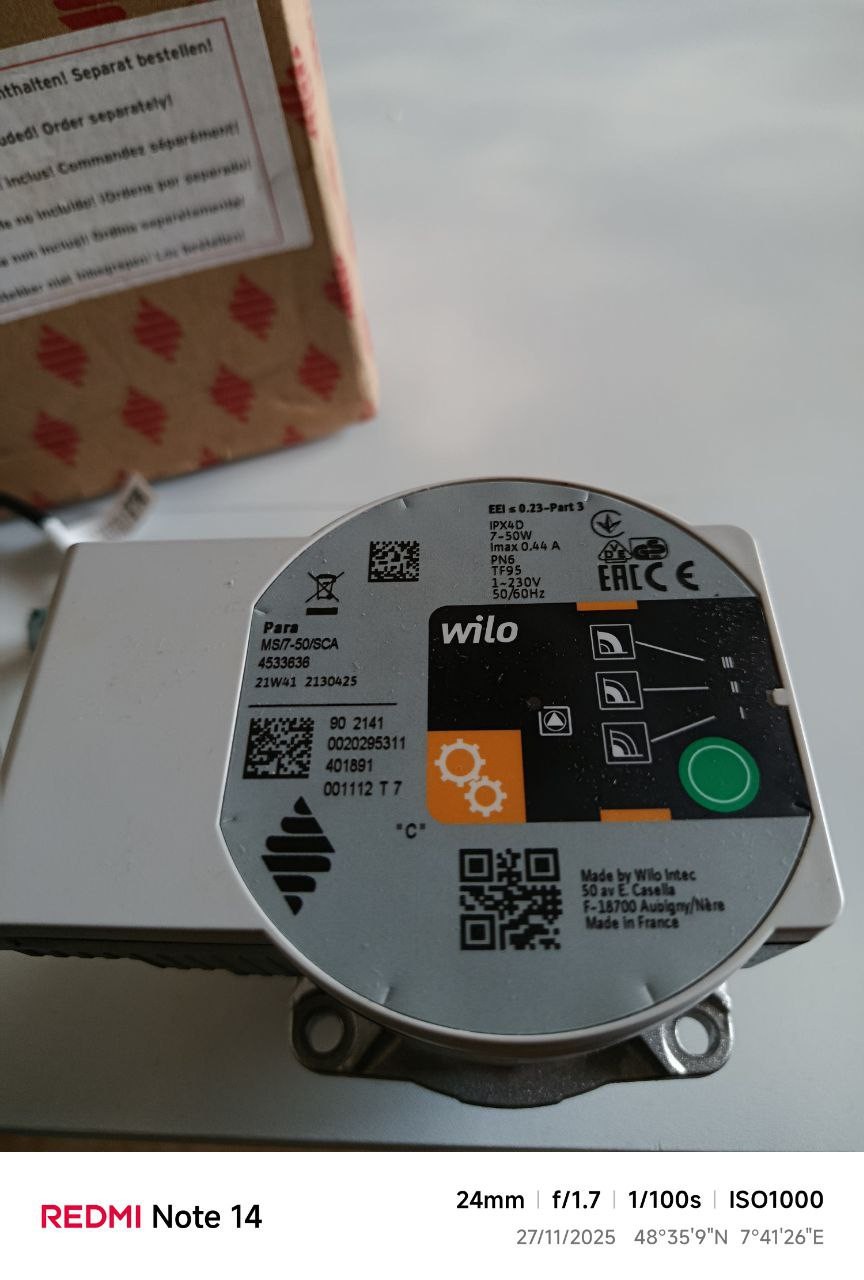 Plus de panne de chauffage grâce à la pompe Wilo MS/T-50/SCA pour chaudière Saunier